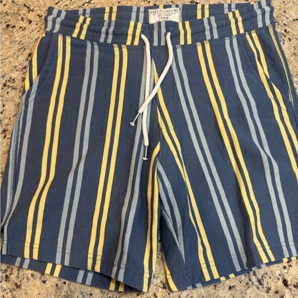Free Planet Men's Shorts - Navy and Yellow Stripes - Picture 1 of 4